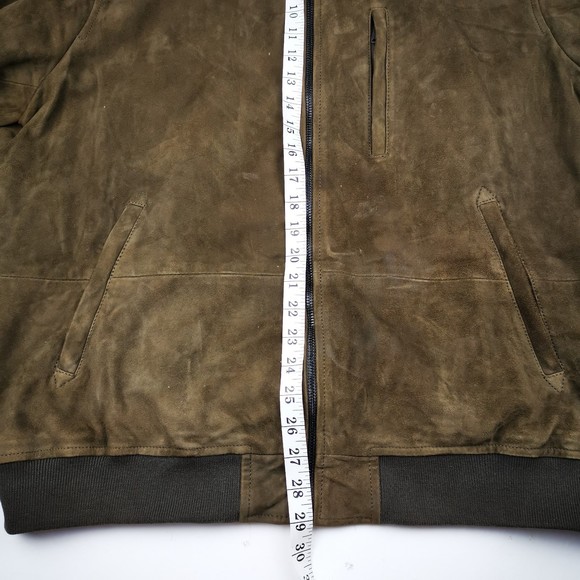 Lucky Brand Men's 100% Suede Leather Bomber Jacket Dark Olive XL Lined Pockets - Picture 12 of 15
